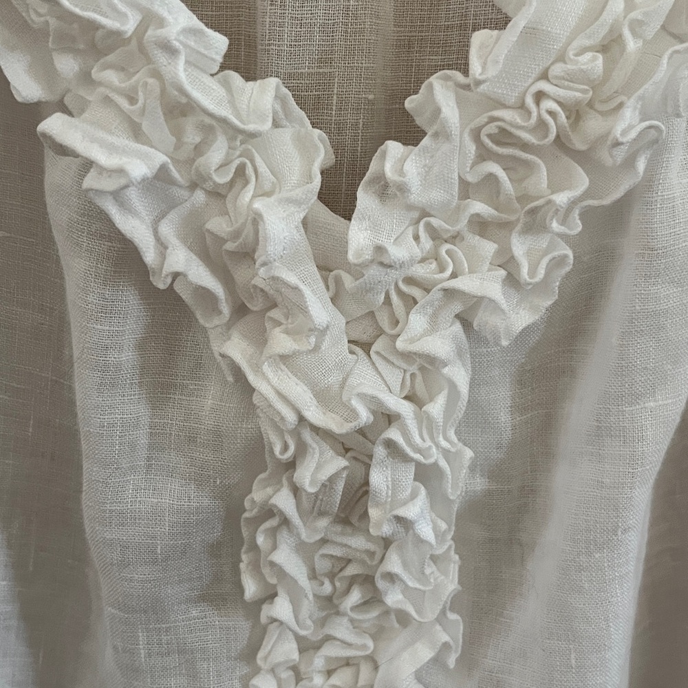 Talbots Linen Blouse with Ruffled V-Neck - Picture 2 of 7